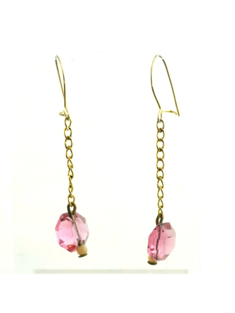 Vintage Pink Faceted Stone Dangle Gold-Tone Earrings